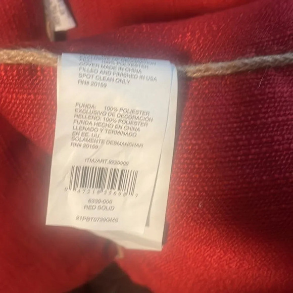 Brentwood Decorative Red Square Pillow with Tan trim - Picture 4 of 9